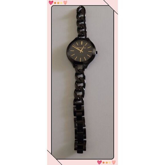 MICHAEL KORS MK-3317 Women's Black & Gold Slim Runway Watch - Picture 2 of 8